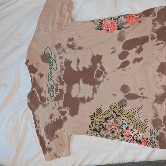 Ed Hardy Brown Tie-Dye T-Shirt with Artistic Graphics - Picture 5 of 6